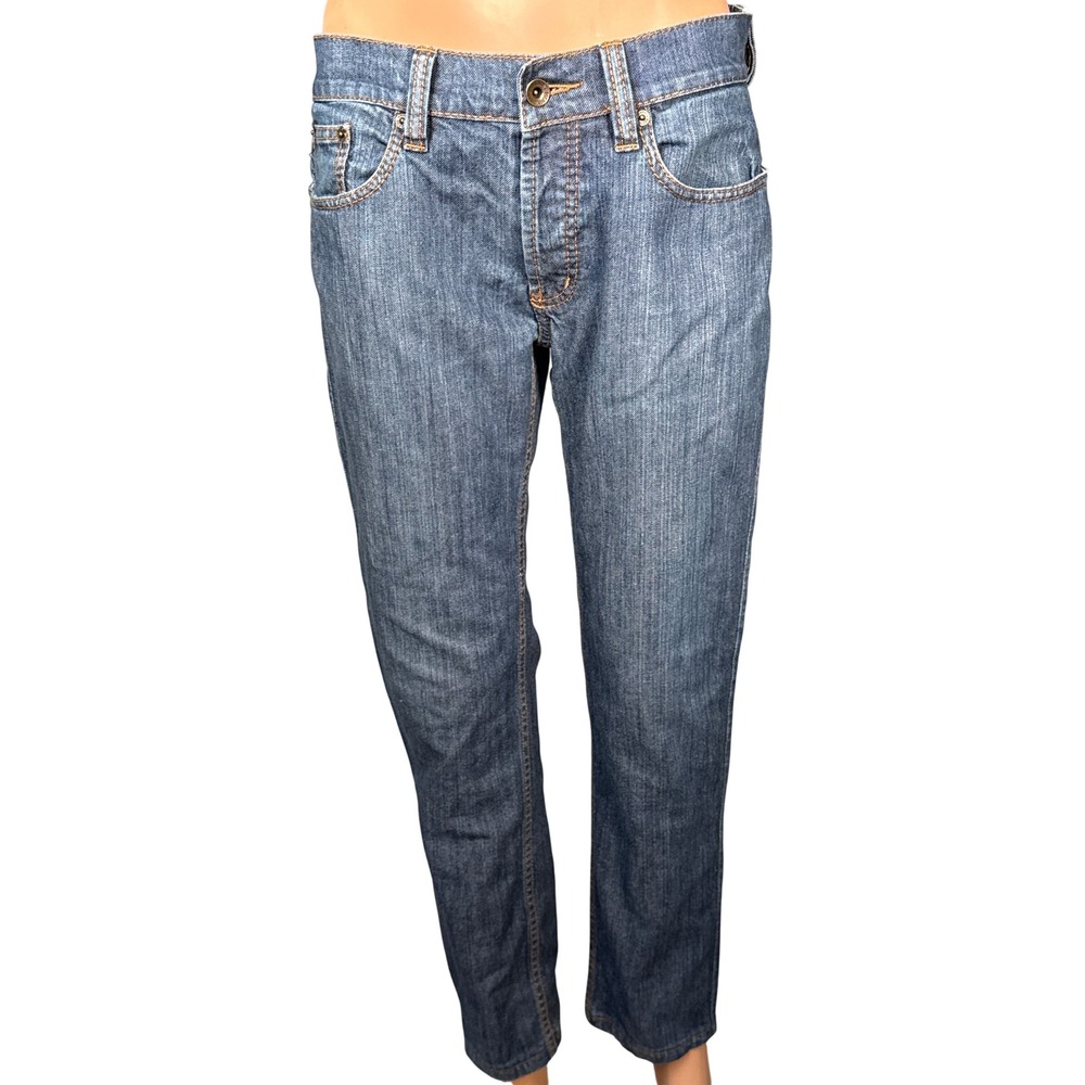 Moschino Jeans Uomo Mens 31 Blue Straight Leg Geometric Embroidered Denim MQ 156